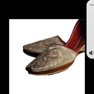 ✨ Khussa Punjabi Jutti Mojari Silver Zari Embroidery US 10 Wedding Bollywood[3B]